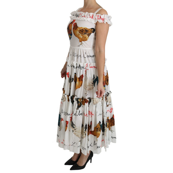 Dolce & Gabbana White Rooster Sheath Midi Cotton Dress - Picture 4 of 6